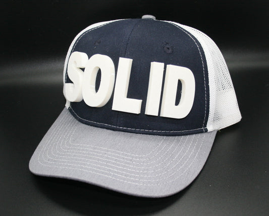 Hat SOLID White on Navy/Gray/White Mesh