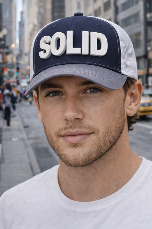 Hat SOLID White on Navy/Gray/White Mesh